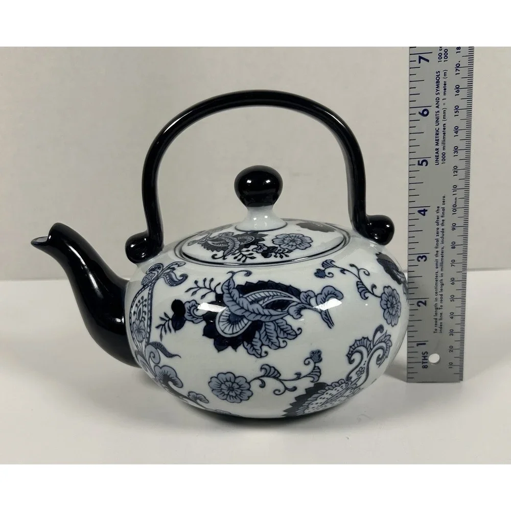 Pier 1 Imports Ceramic Blue Onion Teapot VTG Paisley